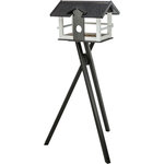 Comedero Pájaros, con soporte, madera de pino, 48 × 33 × 37 cm\/1,33 m, negro\/blanco