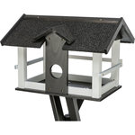 Comedero Pájaros, con soporte, madera de pino, 48 × 33 × 37 cm\/1,33 m, negro\/blanco