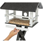 Comedero Pájaros, con soporte, madera de pino, 48 × 33 × 37 cm\/1,33 m, negro\/blanco