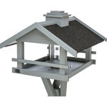 Comedero Pájaros, con soporte y silo, madera de pino, 49 × 34 × 45 cm\/1,34 m, gris
