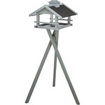 Comedero Pájaros, con soporte y silo, madera de pino, 49 × 34 × 45 cm\/1,34 m, gris