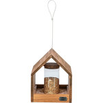 Comedero Pájaros, colgante y con silo, madera de pino, 20 × 24 × 20 cm, marrón