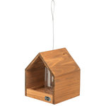 Comedero Pájaros, colgante y con silo, madera de pino, 20 × 24 × 20 cm, marrón