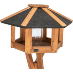 Comedero Pájaros, con soporte y silo, madera de pino, ø 56 × 32 cm\/1,32 m, marrón