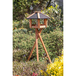 Comedero Pájaros, con soporte y silo, madera de pino, ø 56 × 32 cm\/1,32 m, marrón