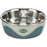 Comedero Acero Inox. Silicona, 0.75l/ø17, Blanco-Azul