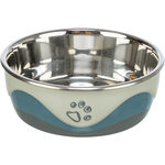Comedero Acero Inox. Silicona, 1.4l/ø21 cm, Blanco-Azul