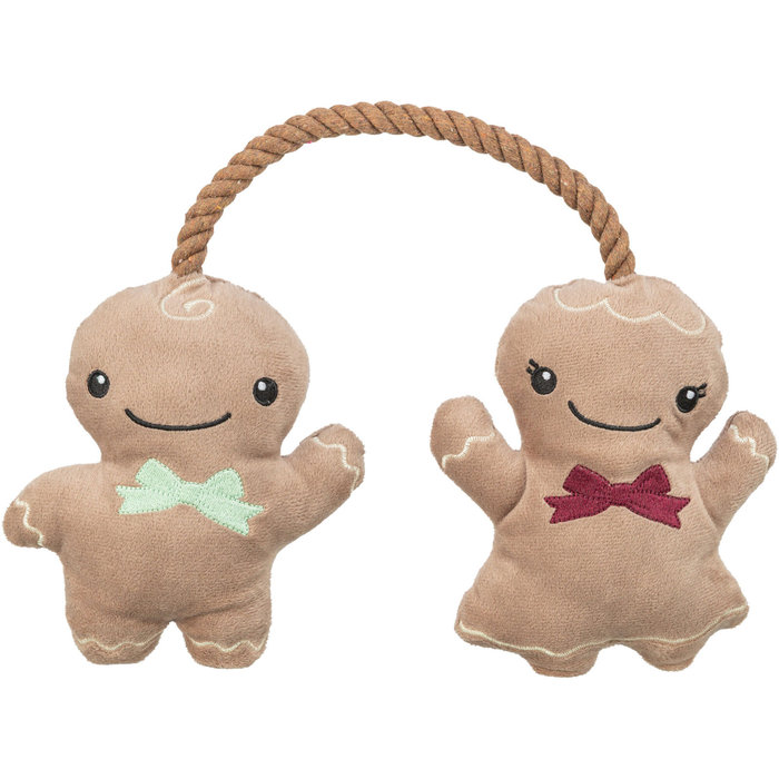 Xmas gingerbread couple on rope, plush/rope, 22 cm