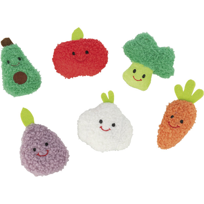 Frutas y verduras, peluche, hierba gatera, 8–11 cm